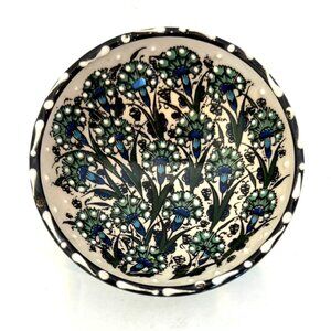 Nakkas Cini Turkish Ceramic Hand Painted Blue Green Small Tapas Bowl 5" Wide
